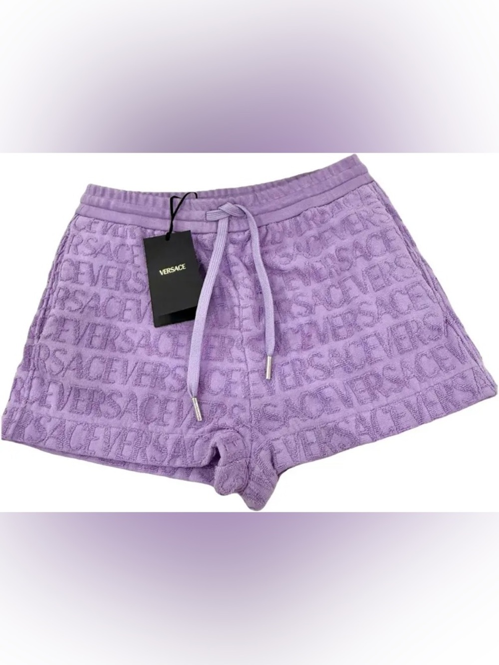 Versace Logo Jacquard Towel Logo Stitched Shorts in Lilac - Picture 2 of 14